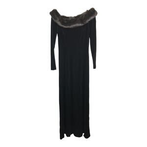 Cachet Dress Women 8 Vintage 80s Maxi Black Faux Fur Stretch Velvet  Long Sleeve